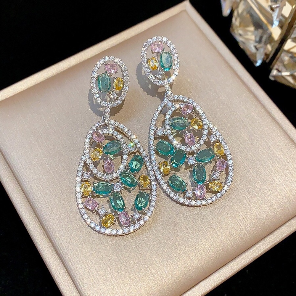 Elegant Multicolor Teardrop Crystal Earrings - Women Jewelry